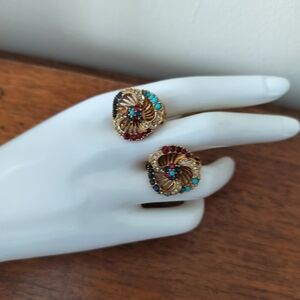 Rare Vintage Ciner Earrings Clip On Gold and Multicolor Women's With Rhinestone